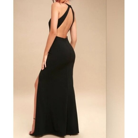 NWT Lulu's Can't Take My Eyes Off Of You Black Halter Low Back Maxi Dress Sz XS - Picture 2 of 14